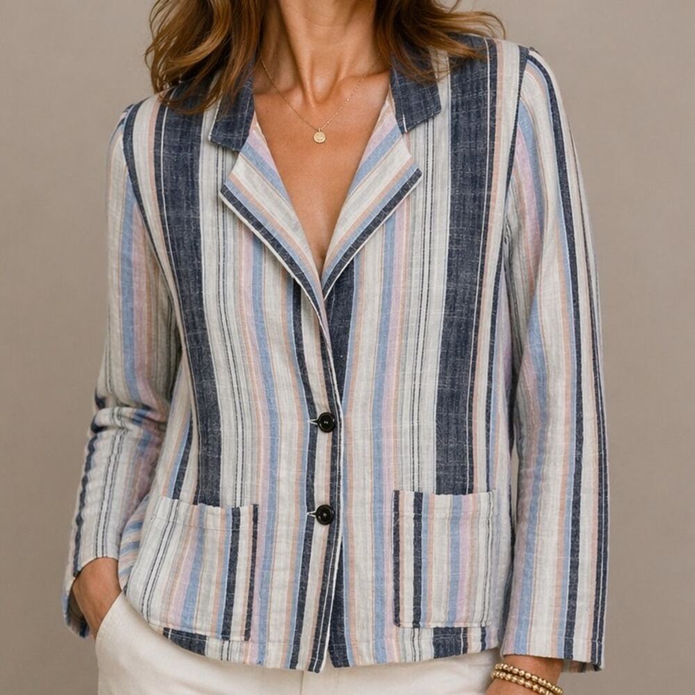 Xirena Jasper Cotton Striped Blazer Jacket XS 2-Button Lightweight Coastal
